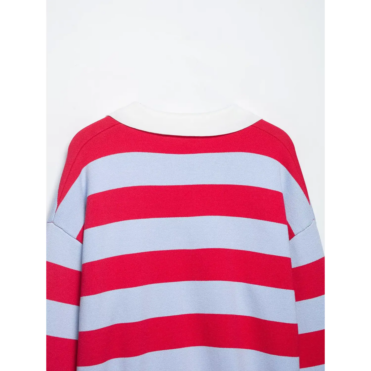 Close-up of back collar and stripe pattern