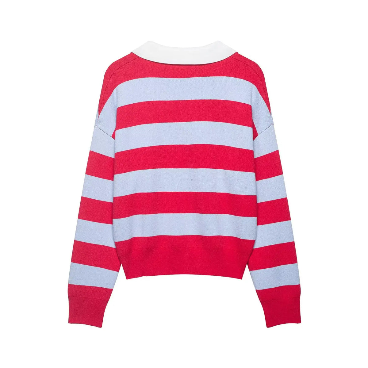 Back flat lay of striped relaxed long sleeve knit top