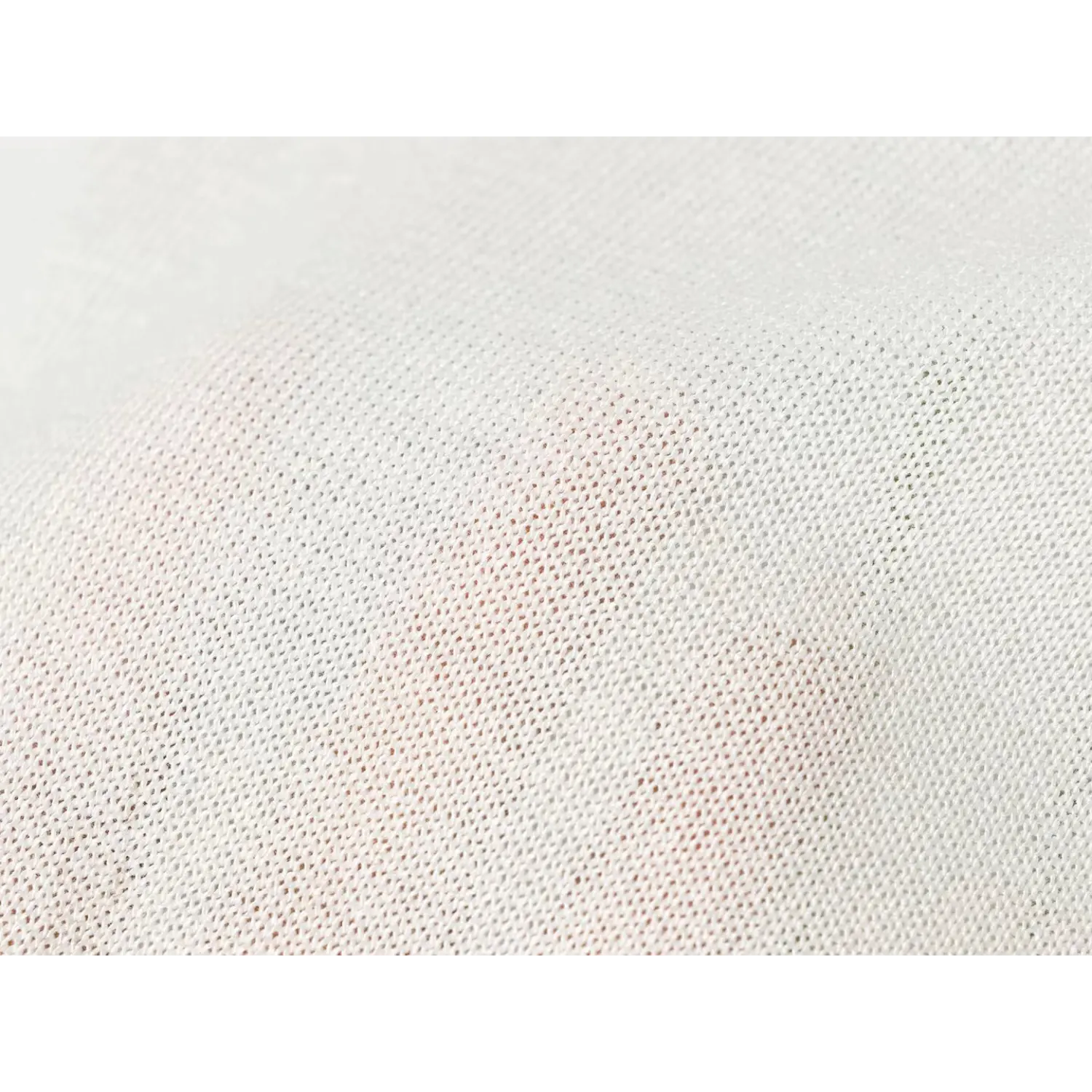 Macro close-up lightweight sheer white knit fabric, fine uniform mesh weave, soft breathable texture for mixed media blouse