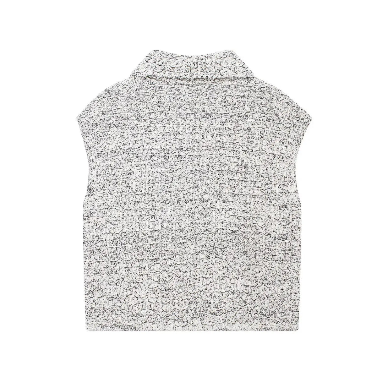 Back flat lay of tweed collared button cropped vest