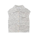 Front flat lay of tweed collared button cropped vest