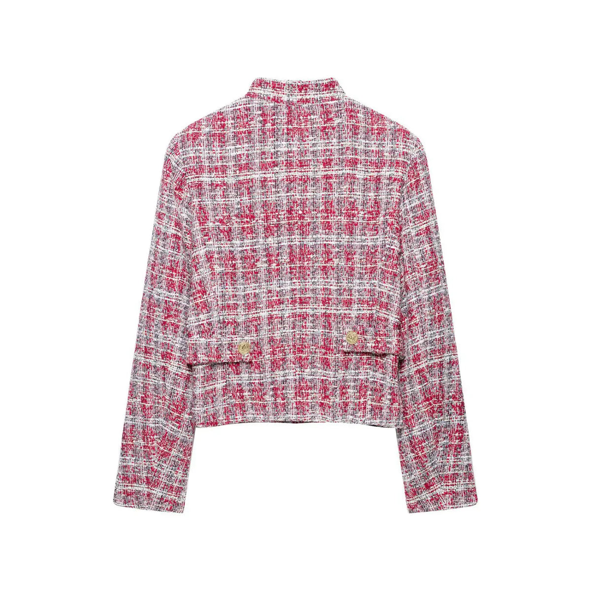 Back flat lay of tweed double breasted cropped jacket