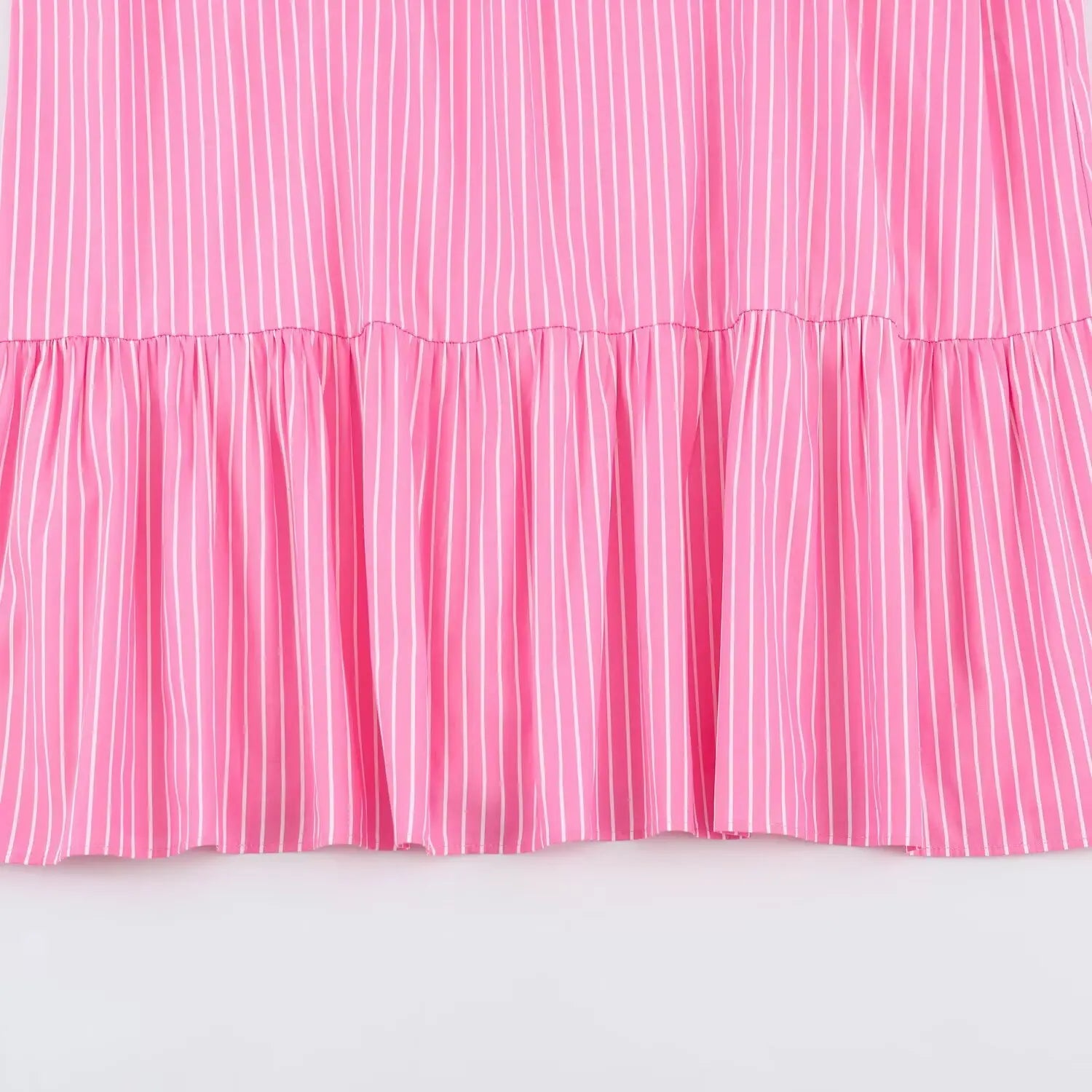 Flat shot tiered flared midi skirt, vertical stripe lightweight fabric