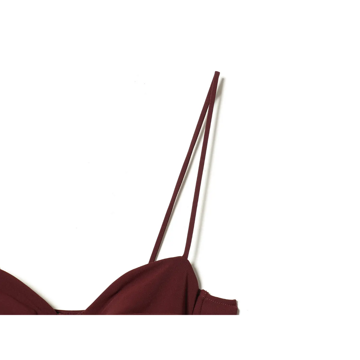Close-up of burgundy thin double cami strap