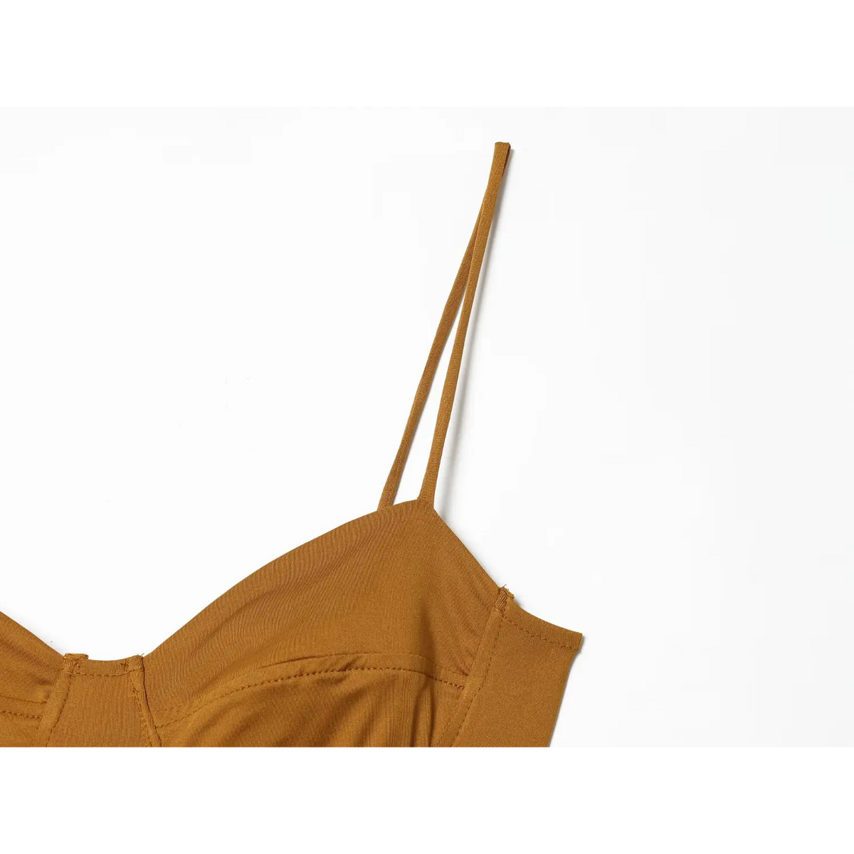 Close-up of mustard thin double cami strap