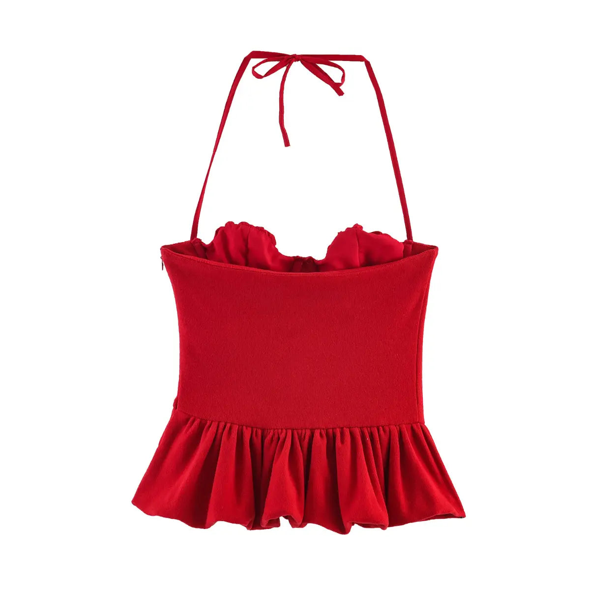 Fine vertical rib stretch knit main body red textile close shot