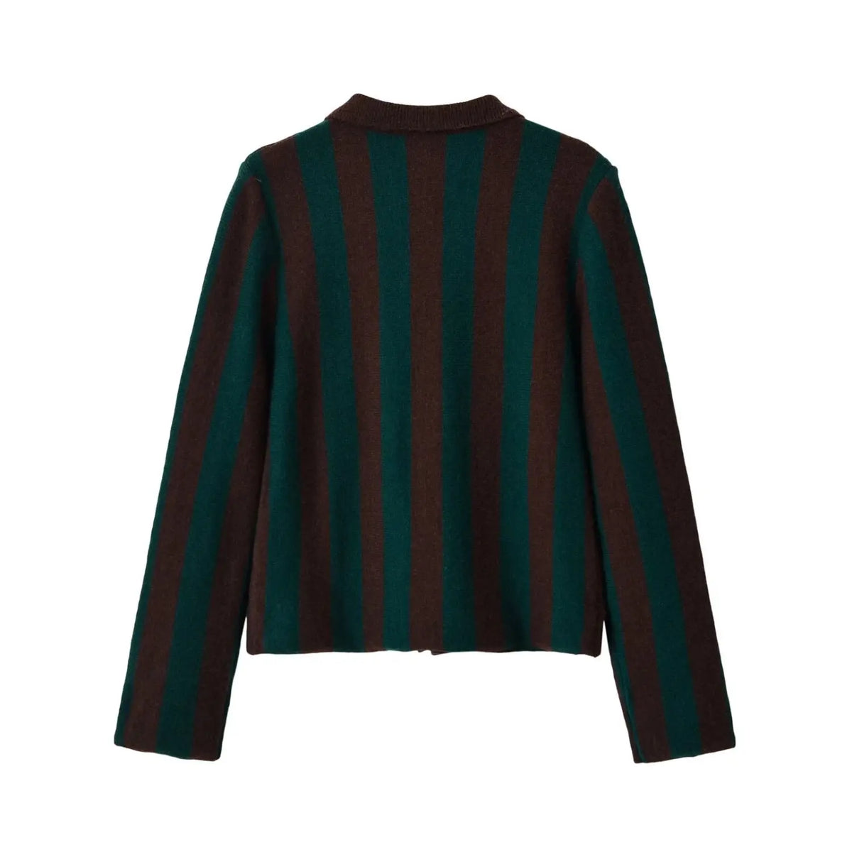 Vertical stripe collared pocket cardigan, back flat lay