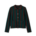 Vertical stripe collared pocket cardigan, front flat lay