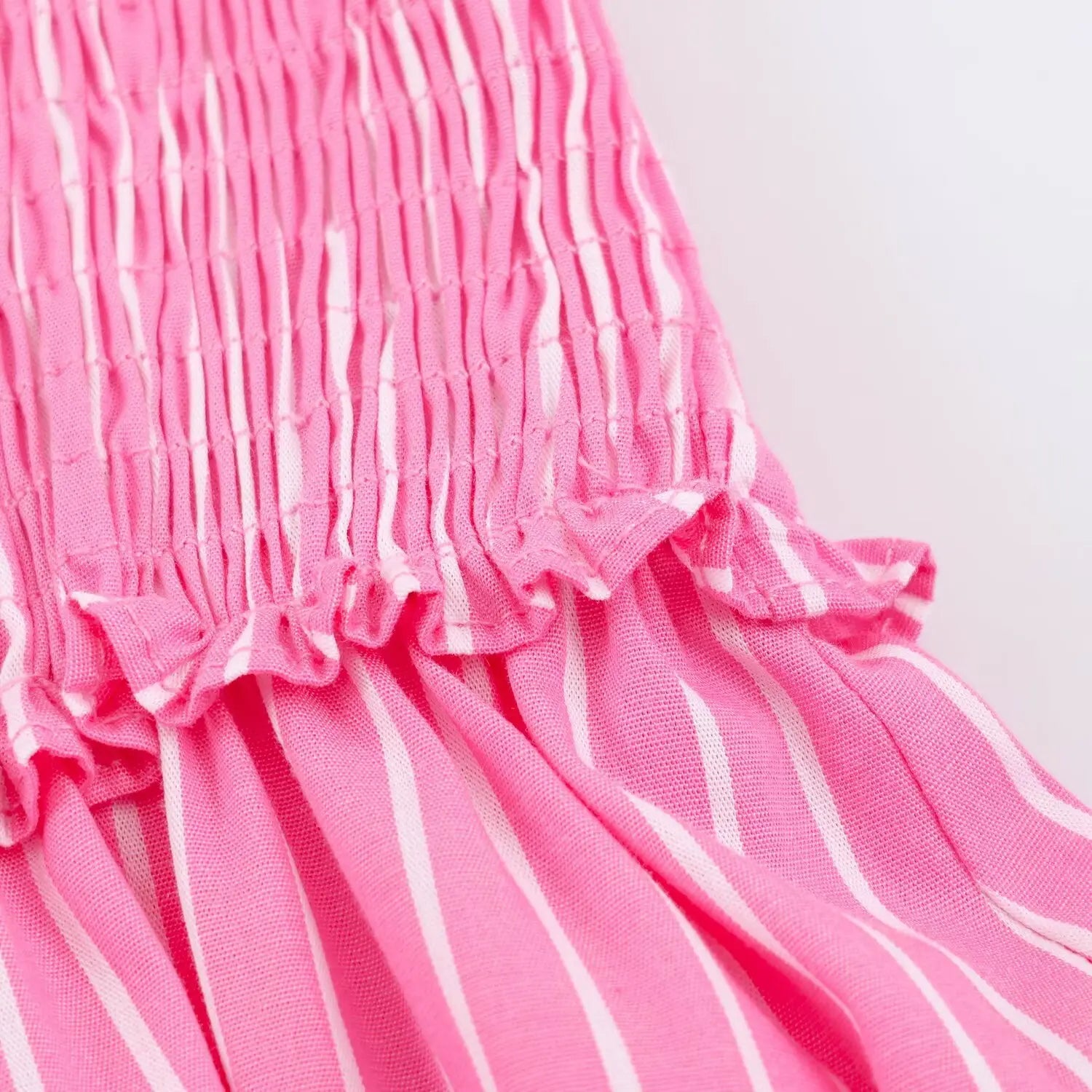 Detail shot waist join seam, frilled edge connecting smocked top and skirt