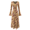 Front flat lay of watercolor floral bell sleeve midi dress
