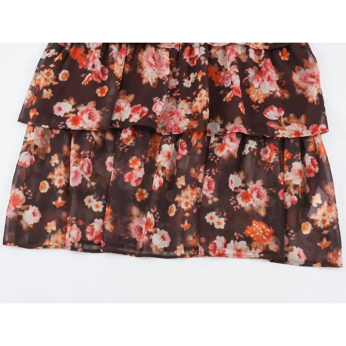 Close-up of layered tiered ruffle midi skirt