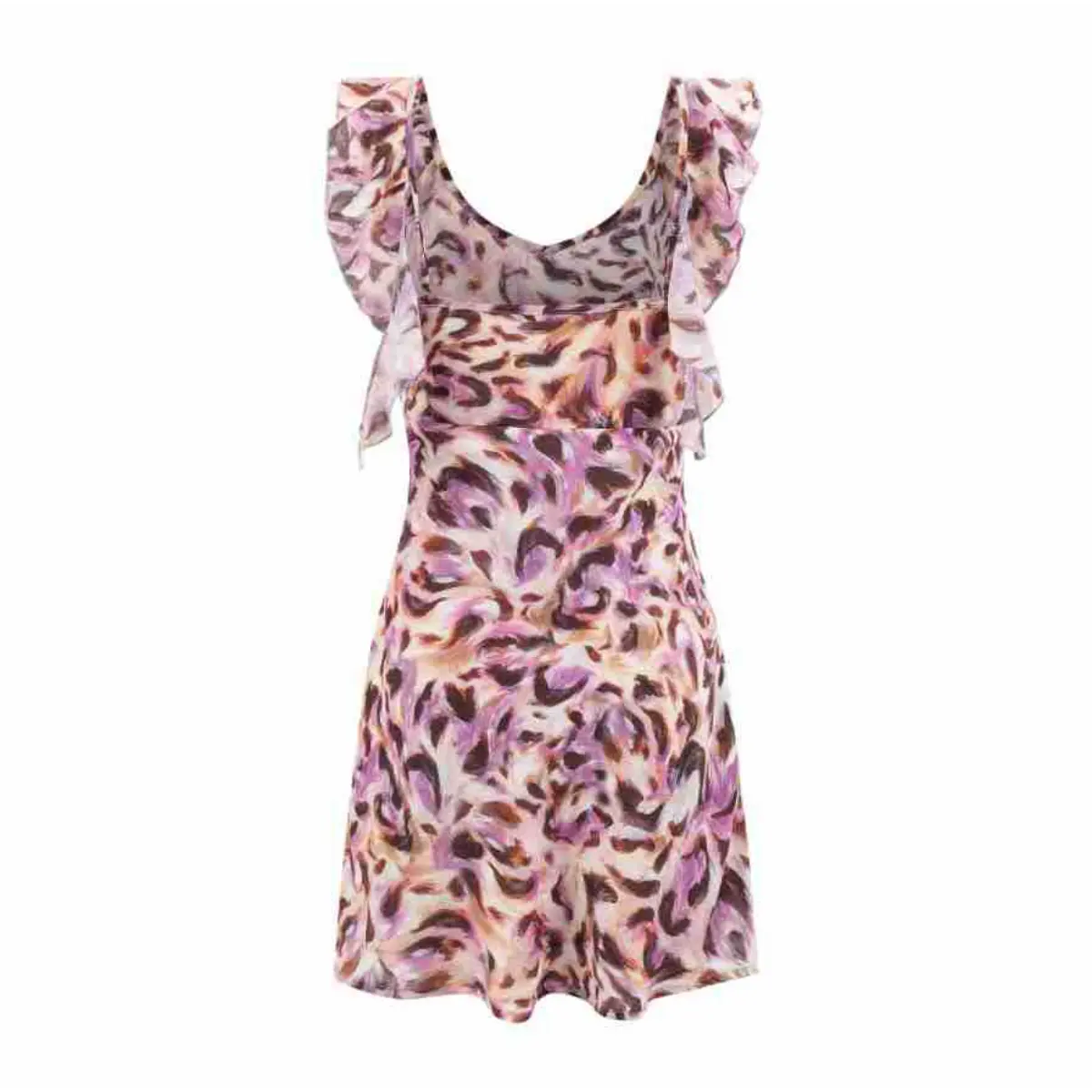 Full back view of the dress, showing the scoop neckline and ruffled shoulder straps.