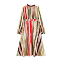 Watercolor stripe mock neck pleated midi dress, front flat lay