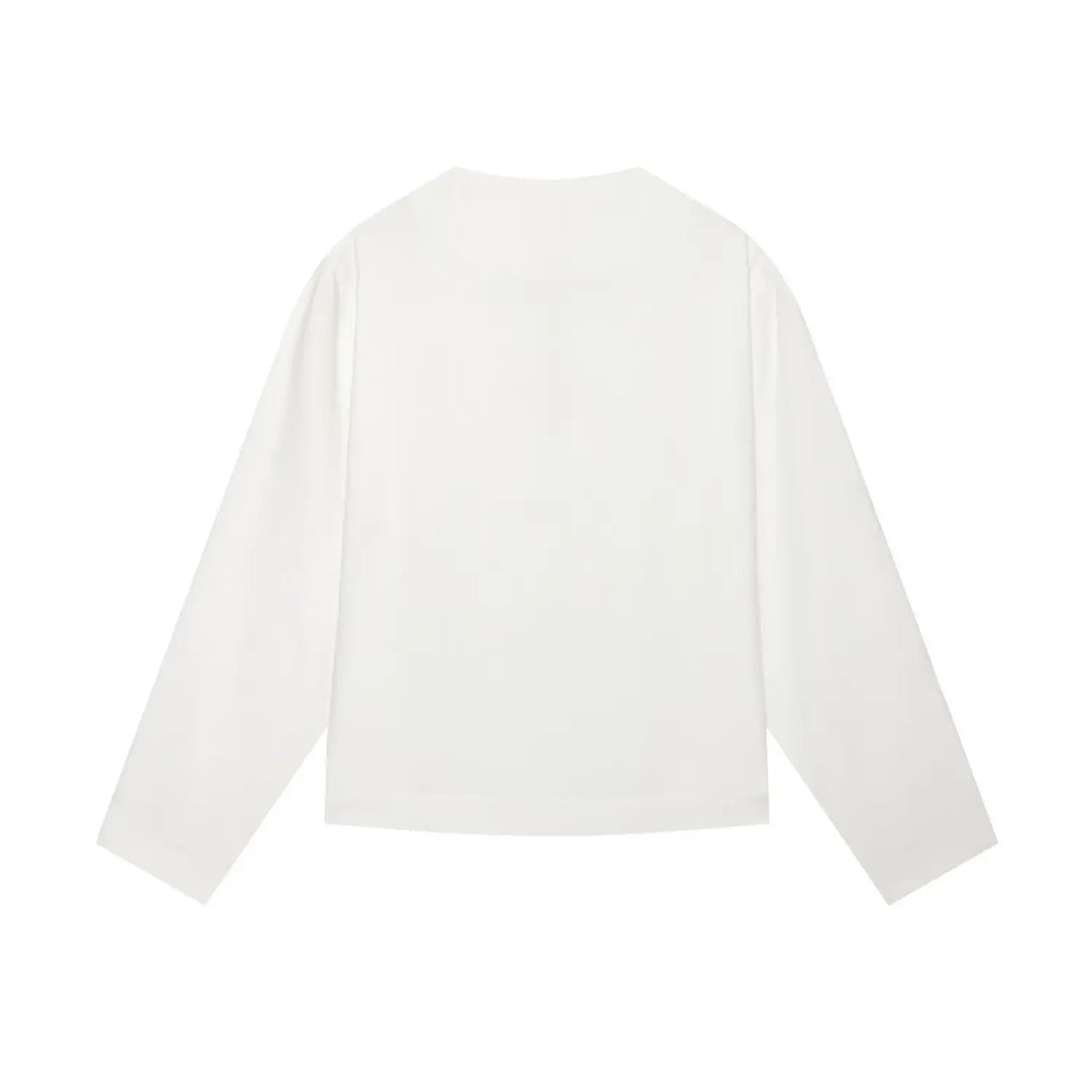 Back flat lay of white relaxed long sleeve cropped shirt