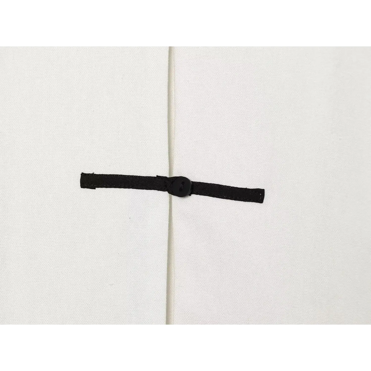 Close-up of black frog button placket