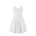 White bow-front cami skater mini dress, full front view on white background