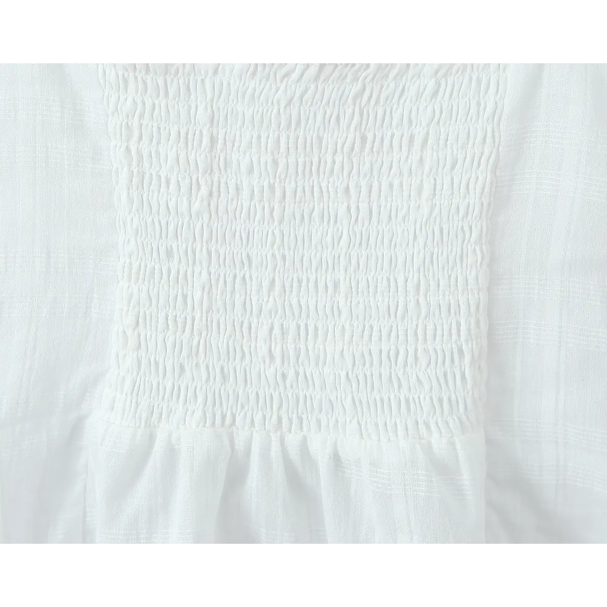 Close-up of the elasticated smocked panel at the back, designed for comfort and fit.