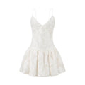 Full front white background floral jacquard cami mini dress