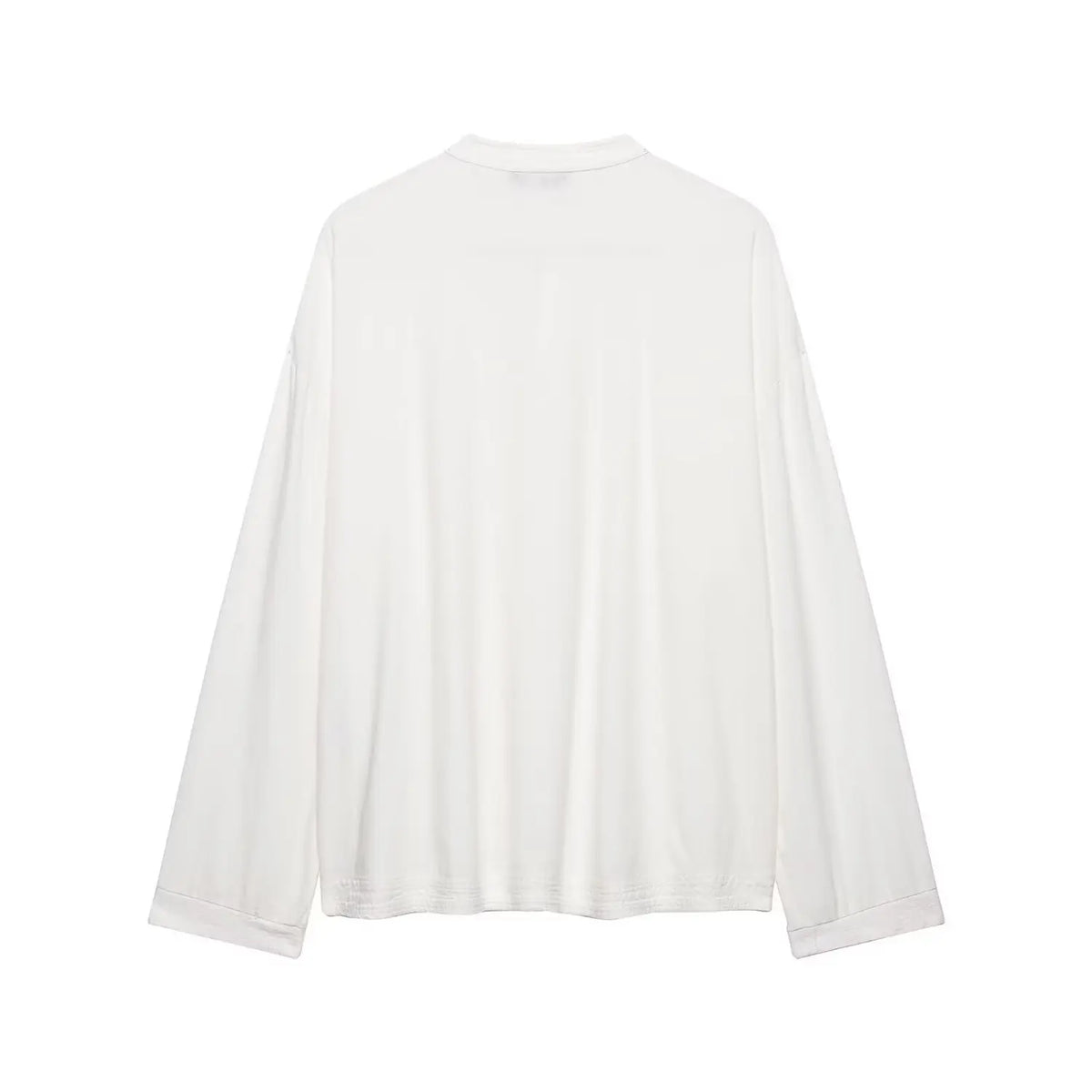 Back flat lay of white relaxed long sleeve shirt