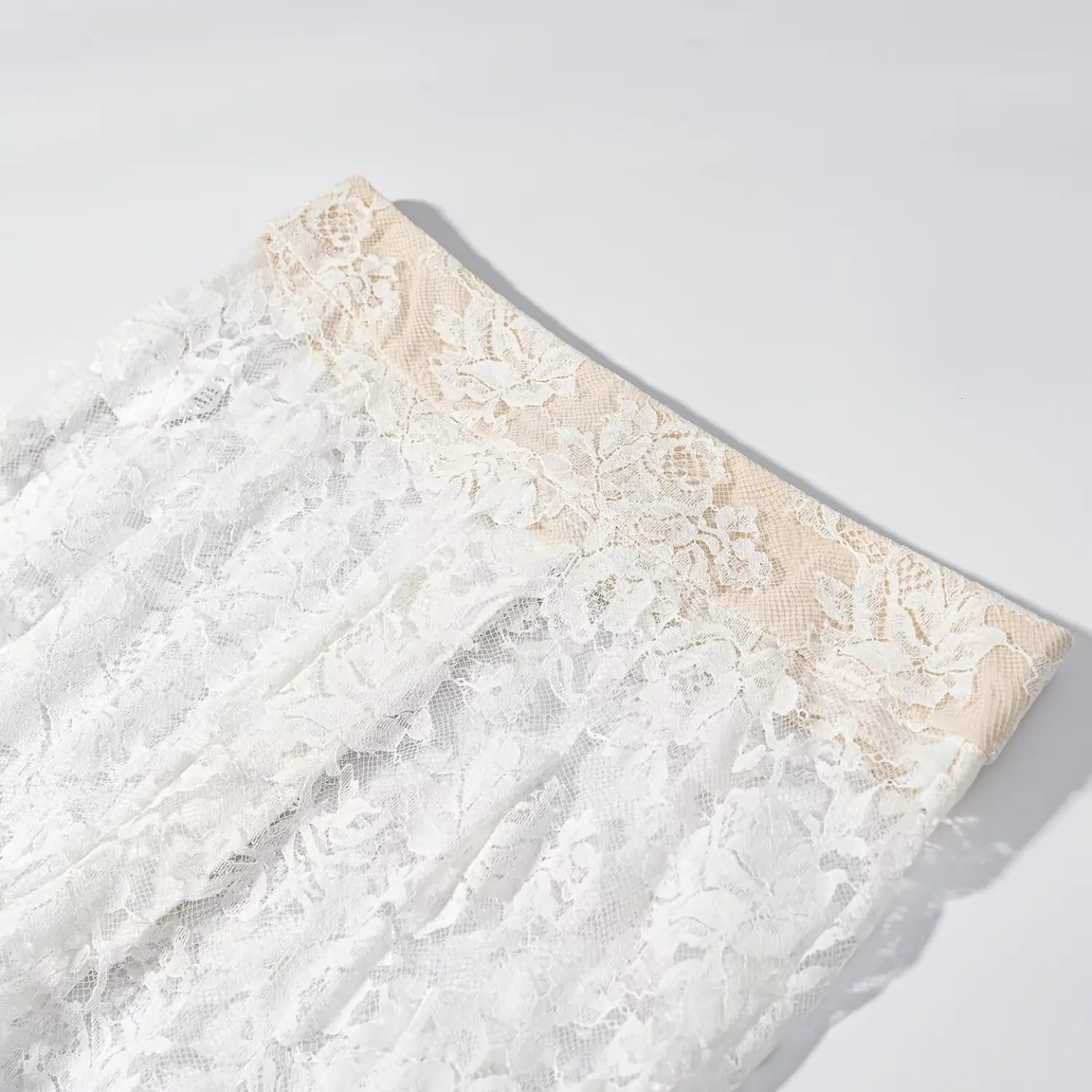 Full top overview beige inner waistband overlay white rose lace for wide leg pants