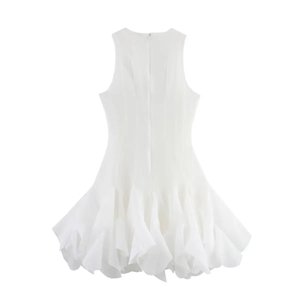 Back view of the dress, showing the center zipper closure.