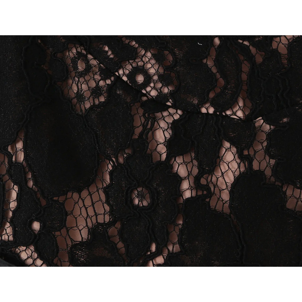 Macro close‑up of black floral lace fabric texture