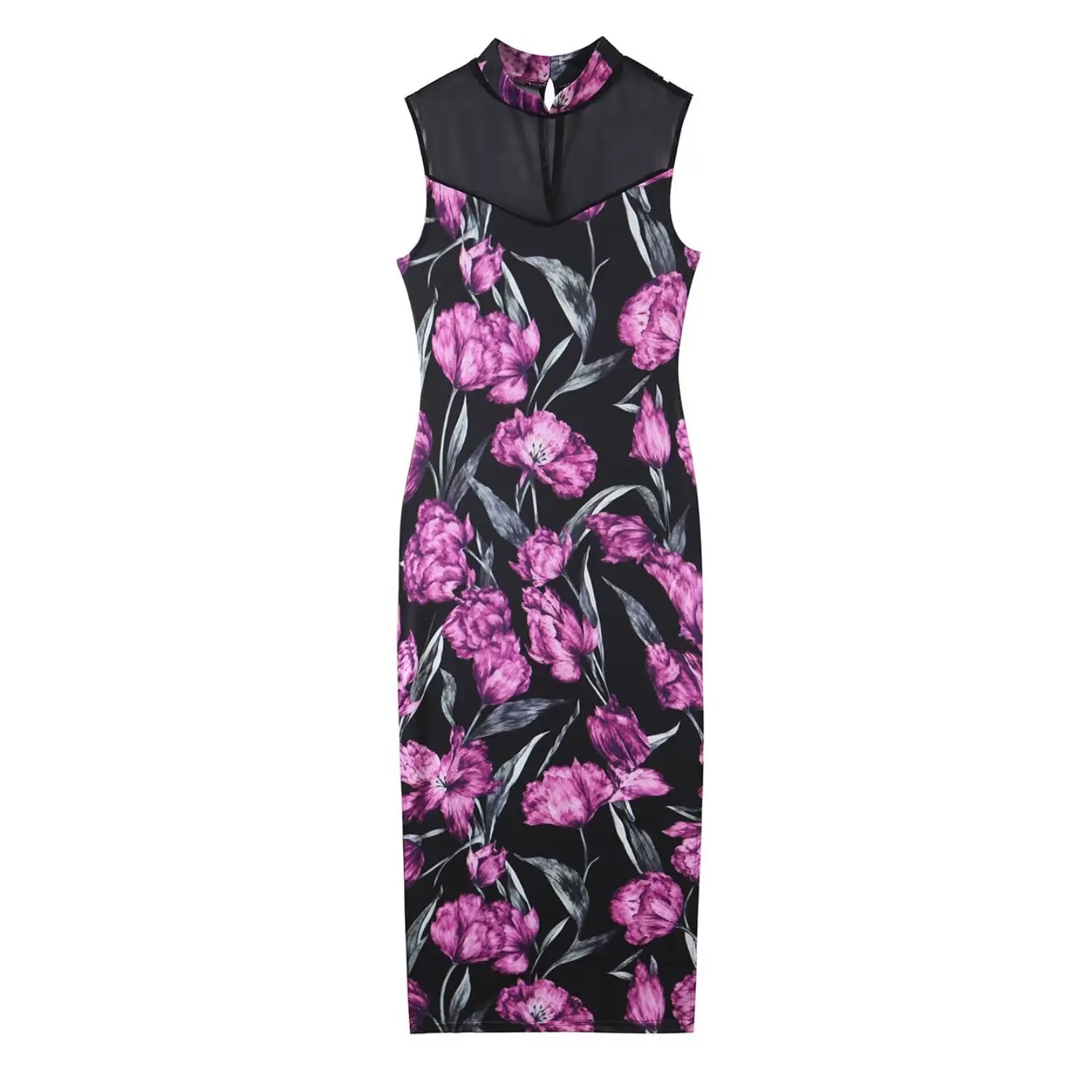 Women flowy maxi dress, full length floor‑gown, front view on model