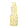 Full front view side ruched waist flowy long maxi dot print chiffon dress