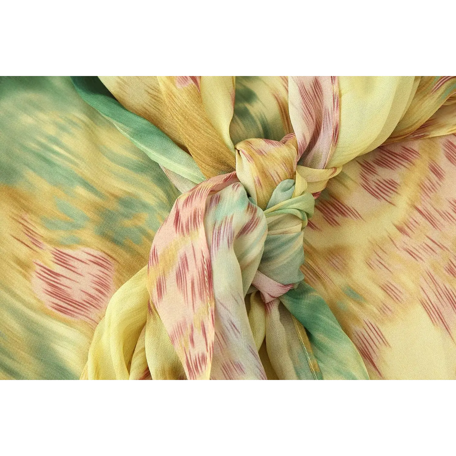 Shoulder strap & square neck detail, ultra thin matching floral print strap, simple clean straight neck edge, sheer outer chiffon overlay