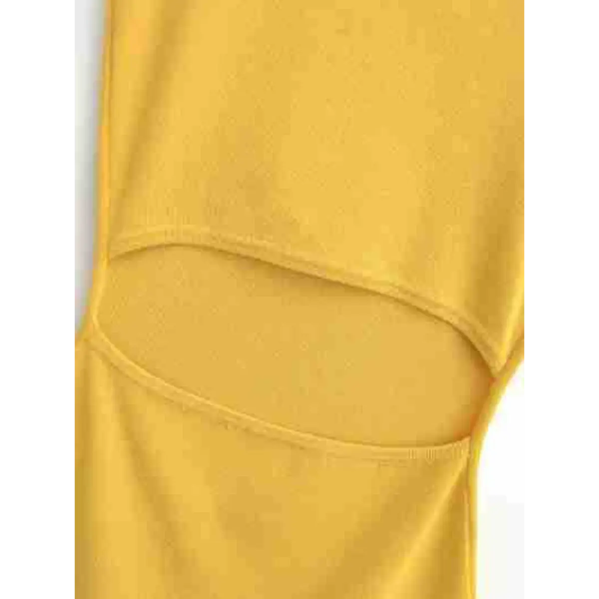 Close-up of the midriff cutout, showing the clean stitching and contrasting double-layer construction.
